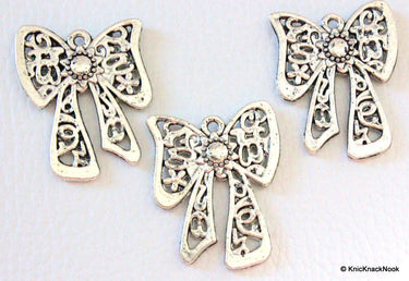 3 x Bow filigree huge Silver Tone Charms